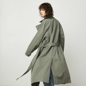 Oak + Fort Organic Cotton Oversized Double-Breasted Sage Green Trench Coat XS/S